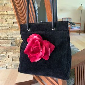 NWT Black Corduroy Bag with Removable Red Rose Pin